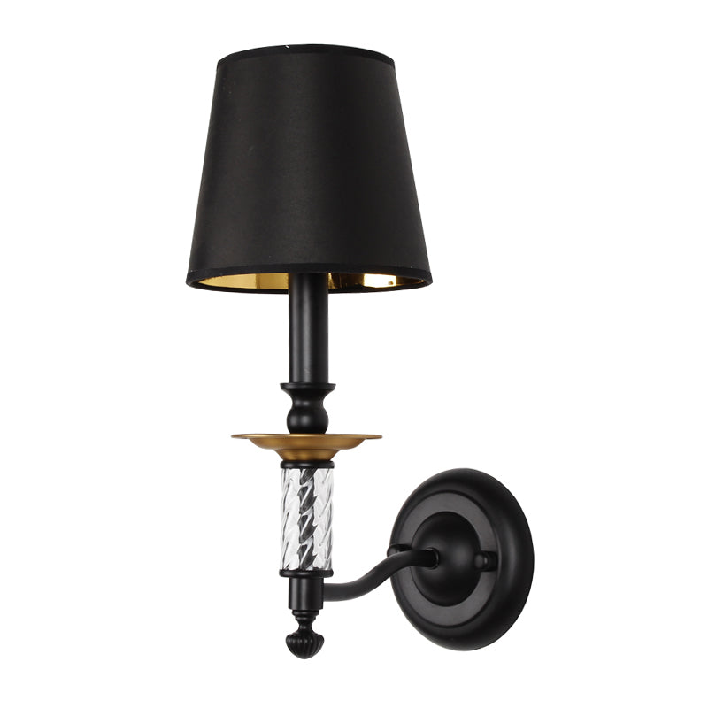 Conical Foyer Sconce Light Antique Fabric 1 Light Black Wall Mounted Lamp with Acrylic Accent