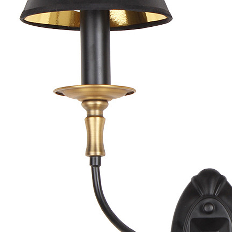 Tapered Living Room Wall Light Sconce Vintage Style Fabric 1/2 Lights Black Wall Mount Lighting with Swooping Arm