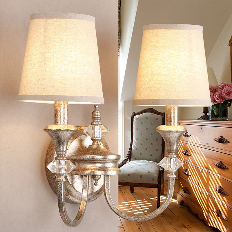 2 Heads Metal Wall Mount Lamp Retro Rust Bare Bulb/Tapered Bedroom Sconce Light Fixture with Shade/Shadeless