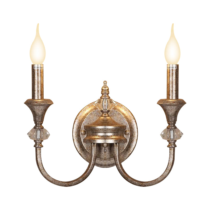 2 Heads Metal Wall Mount Lamp Retro Rust Bare Bulb/Tapered Bedroom Sconce Light Fixture with Shade/Shadeless