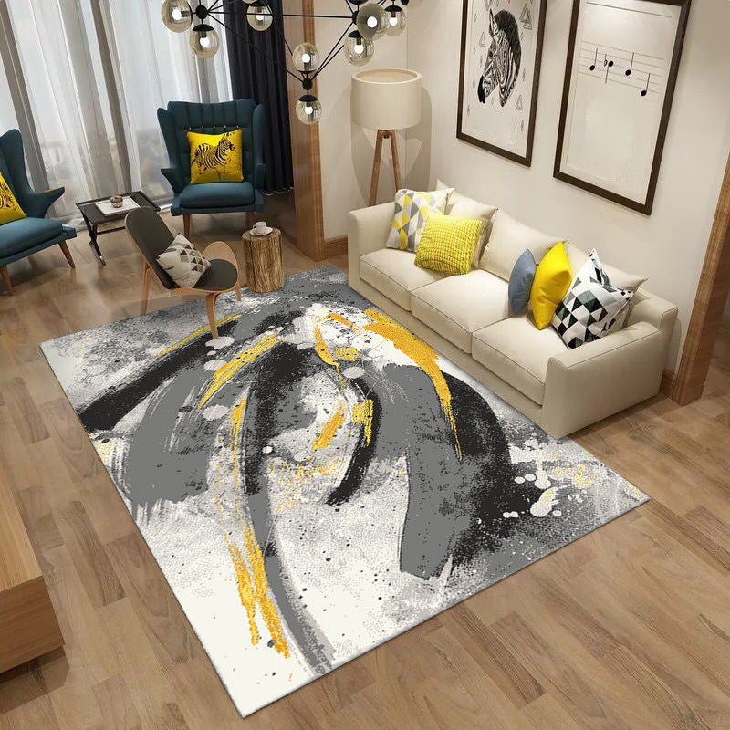 Minimalist Abstract Pattern Rug Multi Colored Polyester Carpet Washable Pet Friendly Anti-Slip Rug for Drawing Room