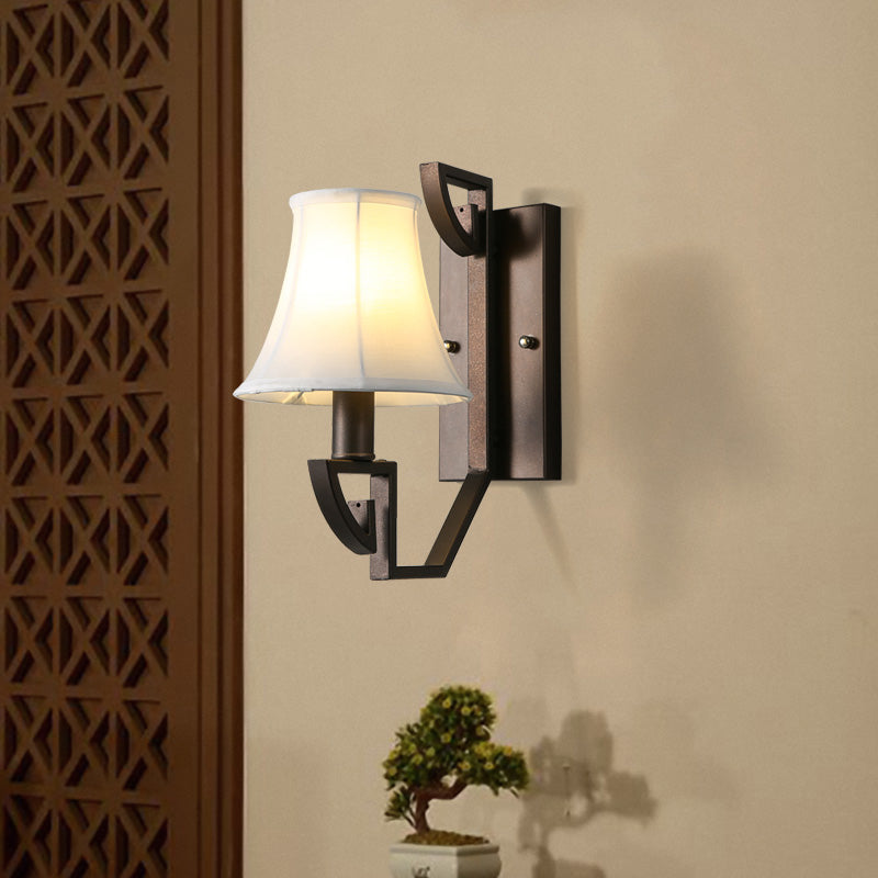 Black 1 Bulb Wall Sconce Lighting Contemporary Fabric Bell Shade Wall Mounted Light Fixture for Foyer