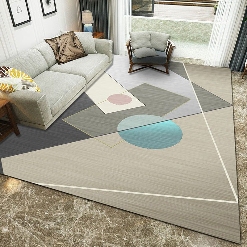 Multi-Color Geometric Rug Polypropylene Contemporary Rug Washable Stain Resistant Non-Slip Carpet for Home
