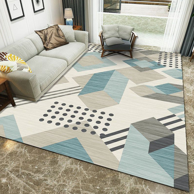 Multi-Color Geometric Rug Polypropylene Contemporary Rug Washable Stain Resistant Non-Slip Carpet for Home