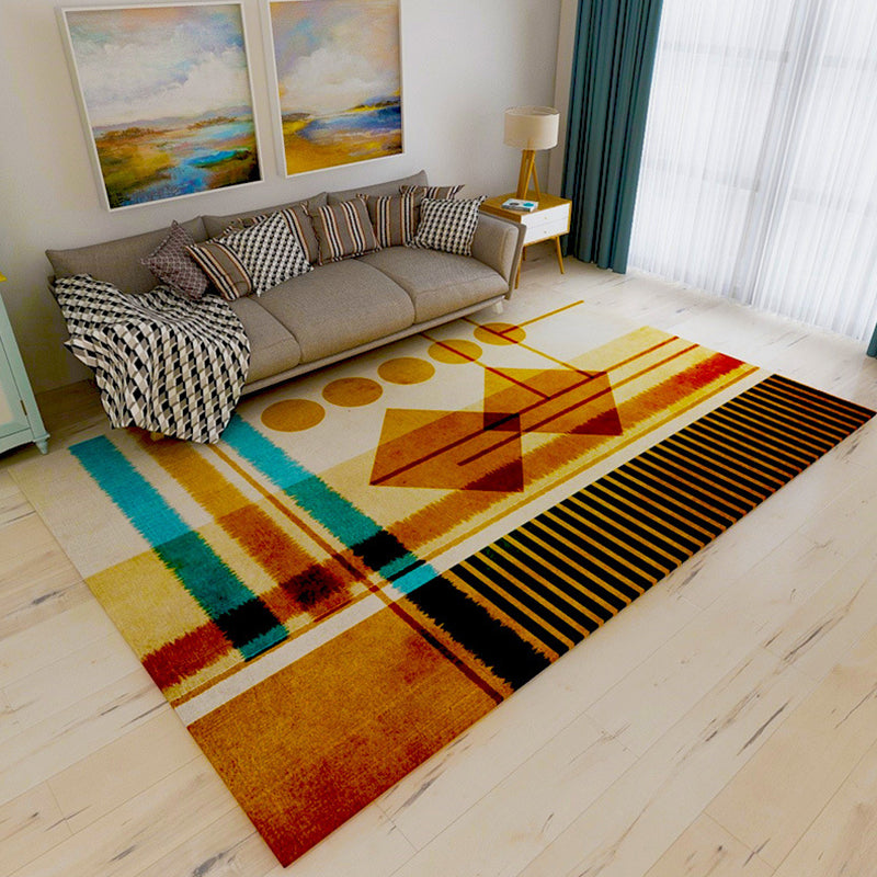 Multi-Color Geometric Rug Polypropylene Contemporary Rug Washable Stain Resistant Non-Slip Carpet for Home