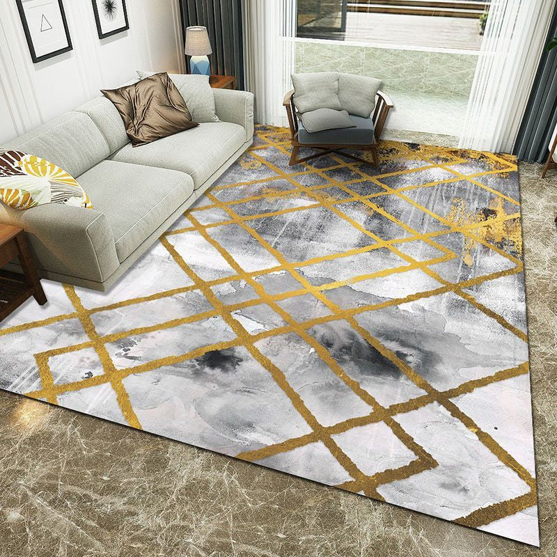 Multi-Color Geometric Rug Polypropylene Contemporary Rug Washable Stain Resistant Non-Slip Carpet for Home