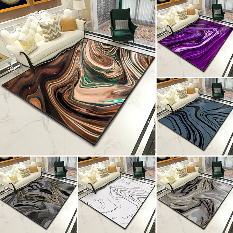 Modern Abstract Lava Print Rug Multi-Colored Modern Carpet Polypropylene Stain Resistant Non-Slip Backing Machine Washable Rug for Home