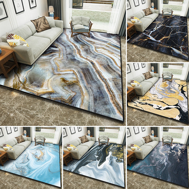 Art Deco Nordic Rug Multi Color 3D Marble Print Carpet Anti-Slip Stain Resistant Pet Friendly Rug for Great Room