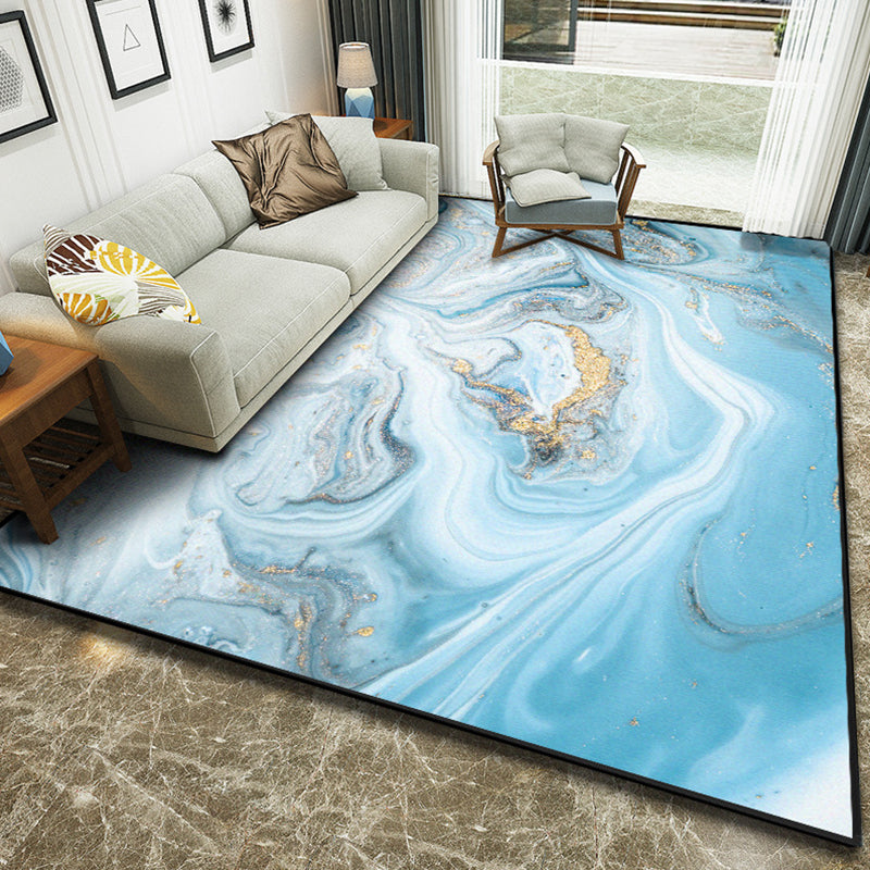 Art Deco Nordic Rug Multi Color 3D Marble Print Carpet Anti-Slip Stain Resistant Pet Friendly Rug for Great Room