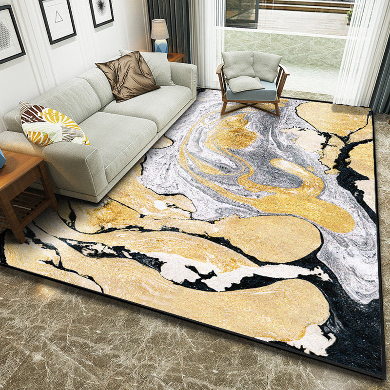Art Deco Nordic Rug Multi Color 3D Marble Print Carpet Anti-Slip Stain Resistant Pet Friendly Rug for Great Room