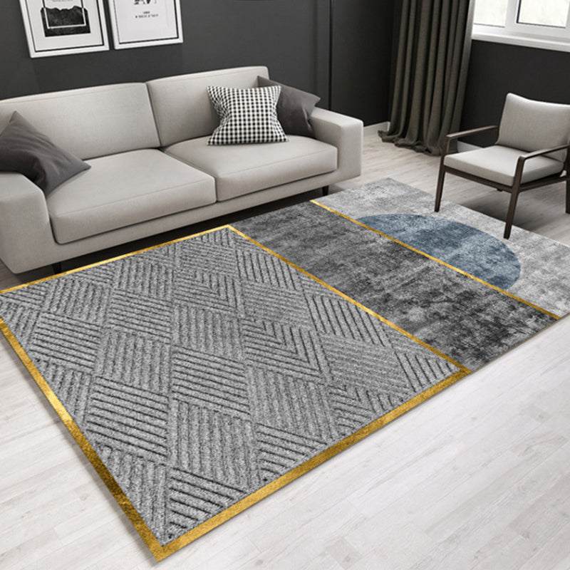 Minimal Multi-Color Geometric Rug Synthetics Contemporary Carpet Machine Washable Pet Friendly Anti-Slip Backing Rug for Great Room