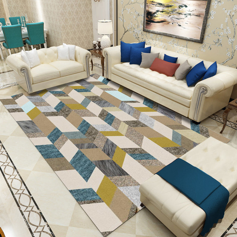 Multi-Colored Geometric Rug Synthetics Contemporary Rug Anti-Slip Stain Resistant Machine Washable Area Rug for Home