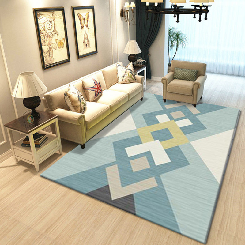 Multi-Colored Geometric Rug Synthetics Contemporary Rug Anti-Slip Stain Resistant Machine Washable Area Rug for Home