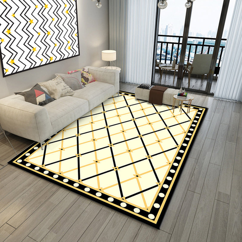 Minimalist Modern Rug Multicolor Geometric Trellis Print Carpet Anti-Slip Machine Washable Pet Friendly Rug for Room