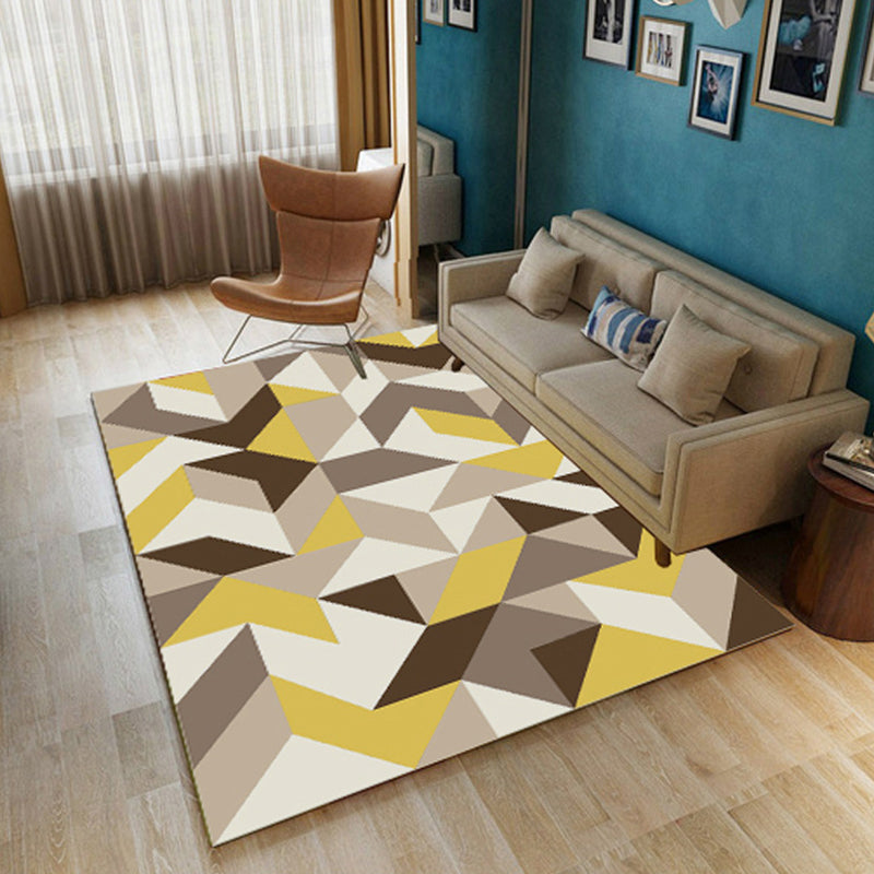 Contemporary Geometric Printed Rug Multi Colored Polyester Carpet Anti-Slip Backing Machine Wash Pet Friendly Rug for Great Room
