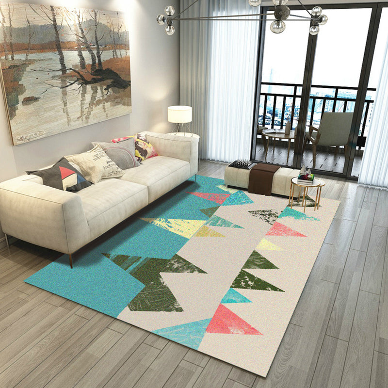 Contemporary Geometric Printed Rug Multi Colored Polyester Carpet Anti-Slip Backing Machine Wash Pet Friendly Rug for Great Room