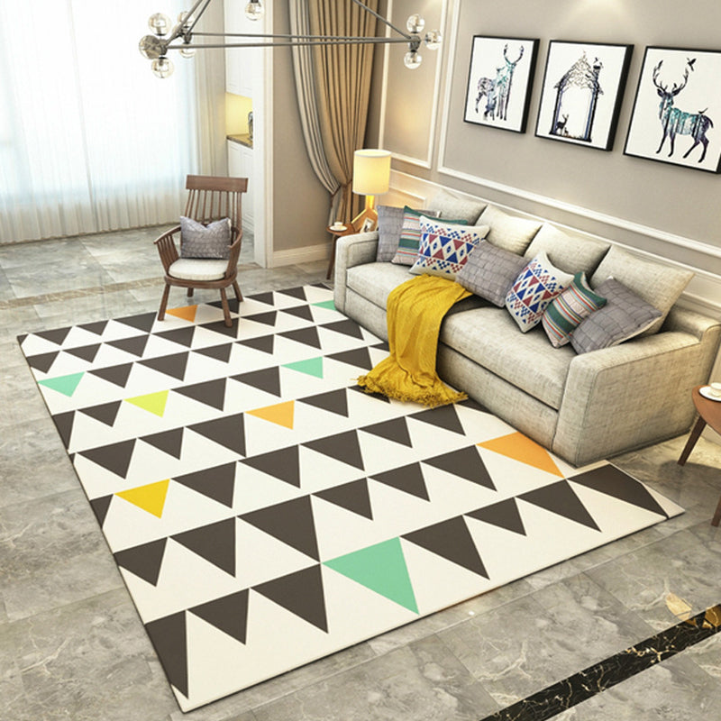 Contemporary Geometric Printed Rug Multi Colored Polyester Carpet Anti-Slip Backing Machine Wash Pet Friendly Rug for Great Room