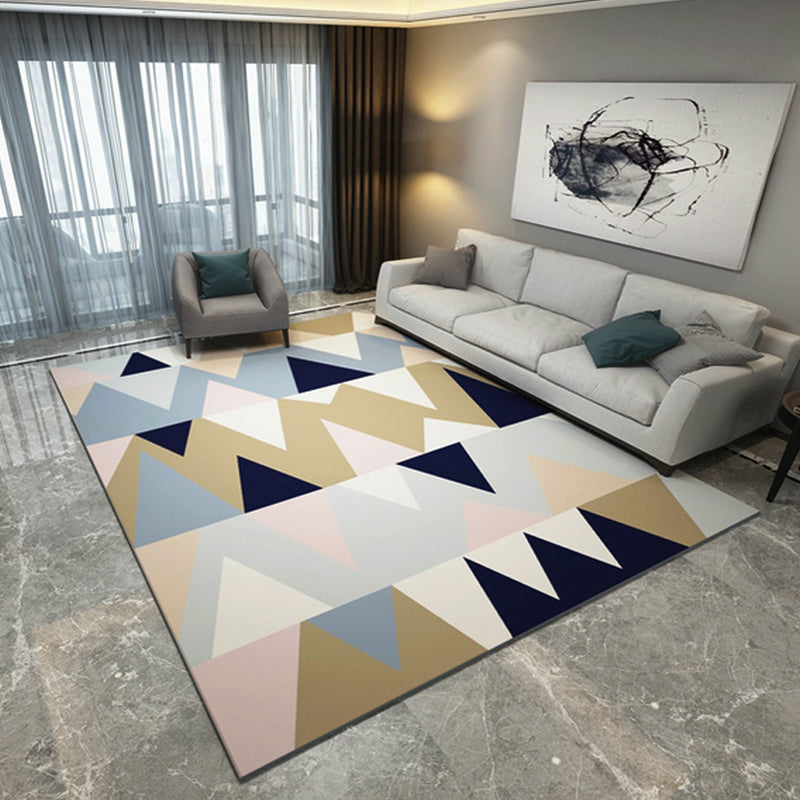 Contemporary Geometric Printed Rug Multi Colored Polyester Carpet Anti-Slip Backing Machine Wash Pet Friendly Rug for Great Room