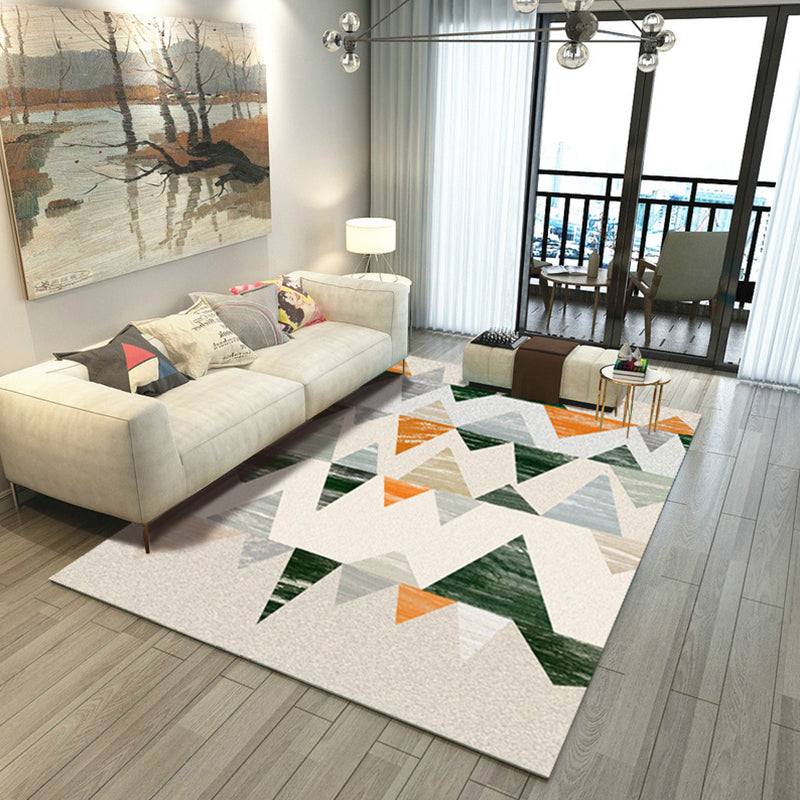 Contemporary Geometric Printed Rug Multi Colored Polyester Carpet Anti-Slip Backing Machine Wash Pet Friendly Rug for Great Room