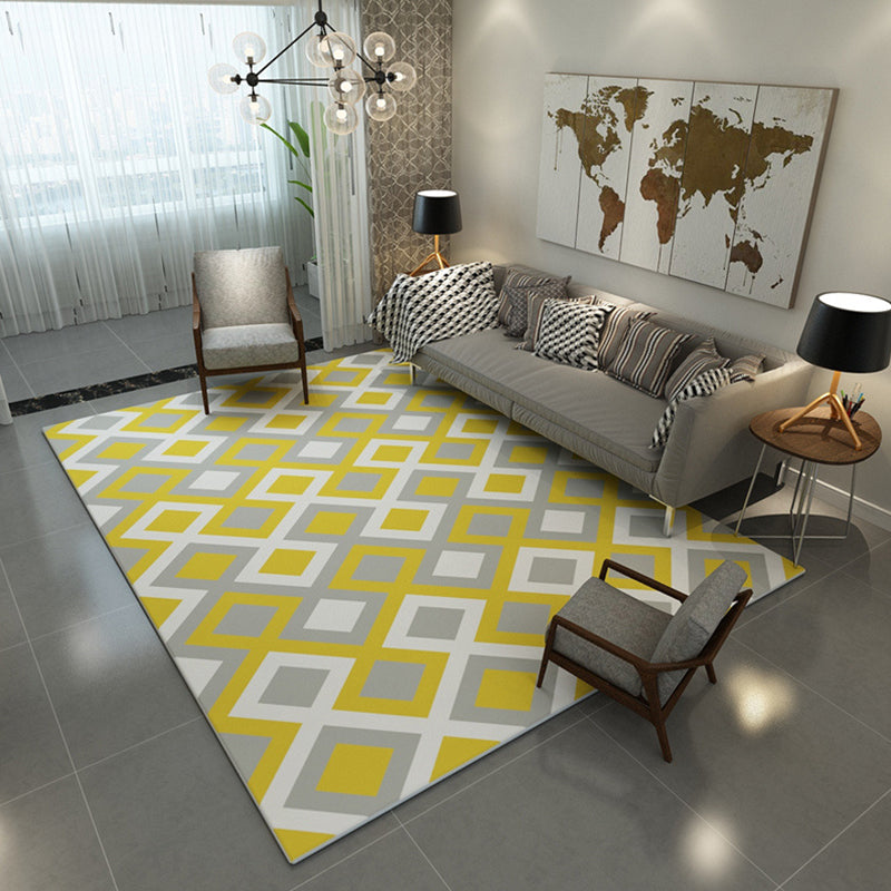 Contemporary Geometric Printed Rug Multi Colored Polyester Carpet Anti-Slip Backing Machine Wash Pet Friendly Rug for Great Room