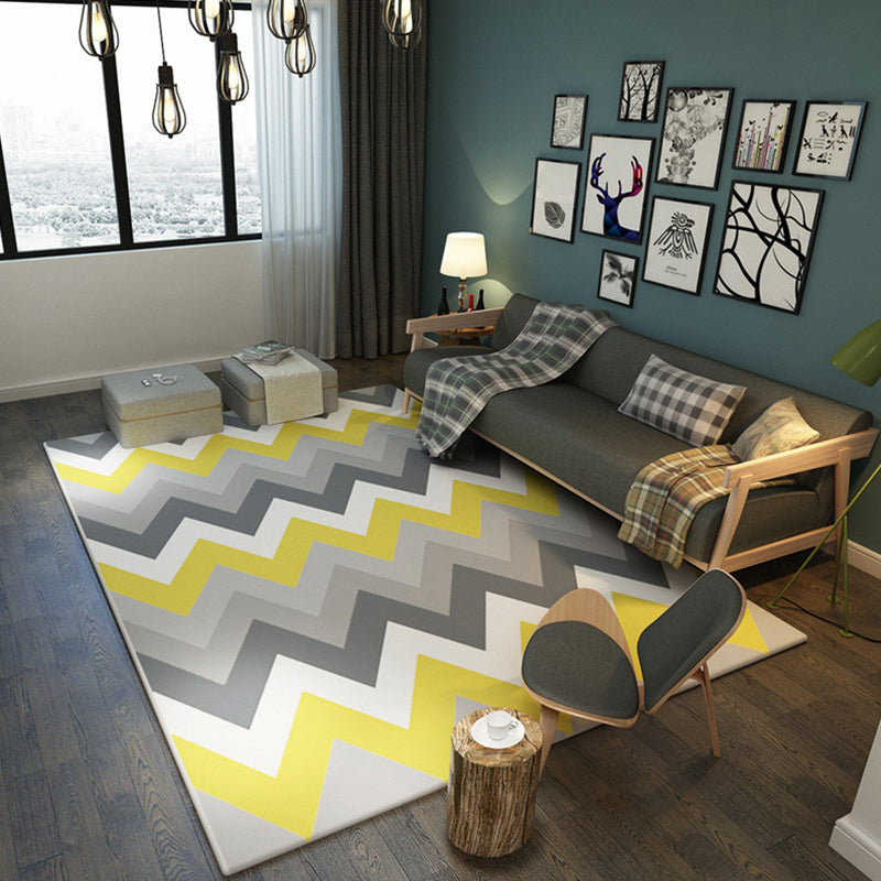 Contemporary Geometric Printed Rug Multi Colored Polyester Carpet Anti-Slip Backing Machine Wash Pet Friendly Rug for Great Room