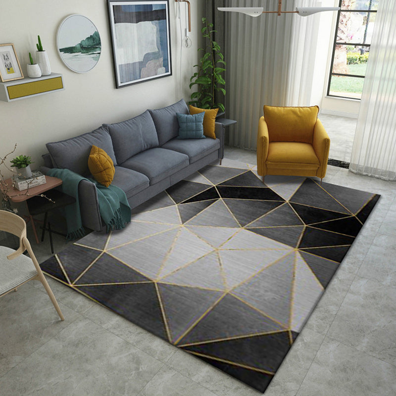 Modern Geometric 3D Printing Rug Multi Colored Polyester Rug Anti-Slip Backing Stain Resistant Washable Carpet for Living Room