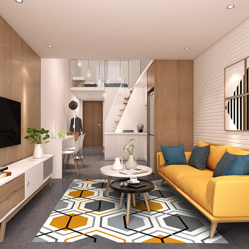 Modern Great Room Rug Multi-Color 3D Geometric Print Rug Carpet Synthetics Non-Slip Pet Friendly Washable Rug