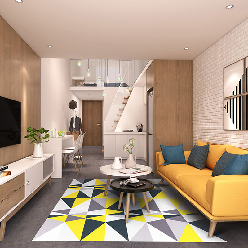 Modern Great Room Rug Multi-Color 3D Geometric Print Rug Carpet Synthetics Non-Slip Pet Friendly Washable Rug