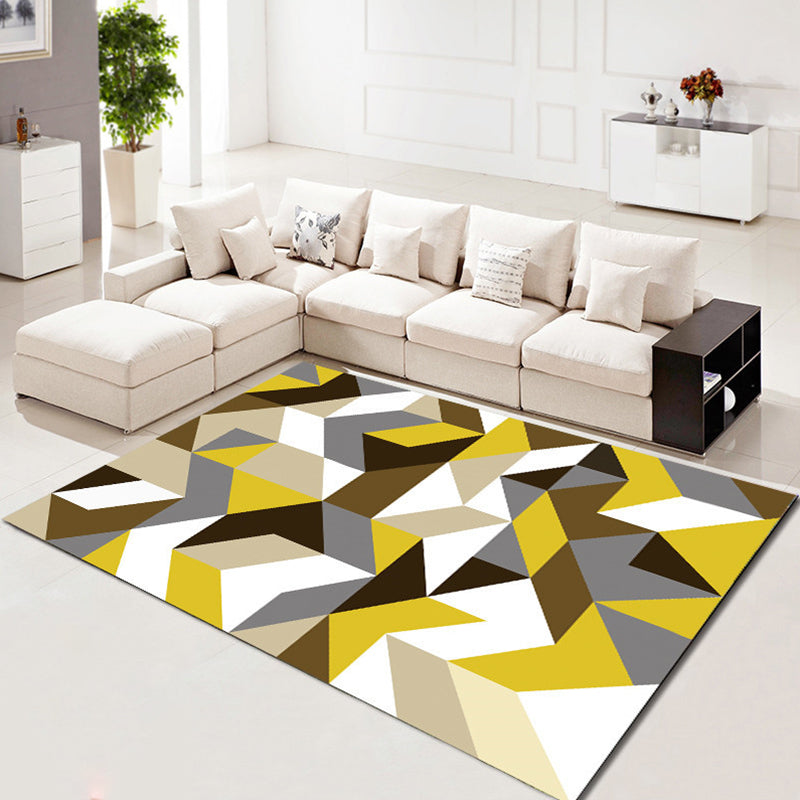 Multi Color Simplicity Rug Polypropylene Geometrical 3D Printed Carpet Machine Washable Non-Slip Pet Friendly Rug for Living Room