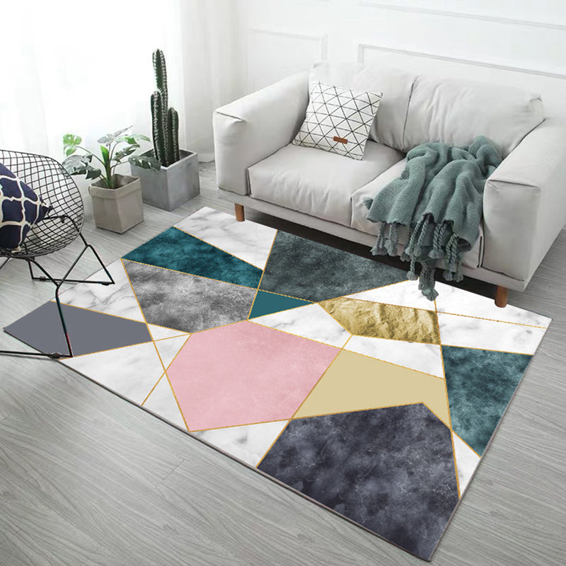 Minimalism 3D Geometric Printed Rug Multicolor Polyester Rug Washable Anti-Slip Backing Stain Resistant Rug for Great Room