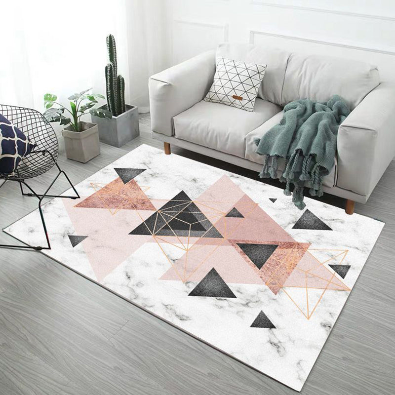 Minimalism 3D Geometric Printed Rug Multicolor Polyester Rug Washable Anti-Slip Backing Stain Resistant Rug for Great Room