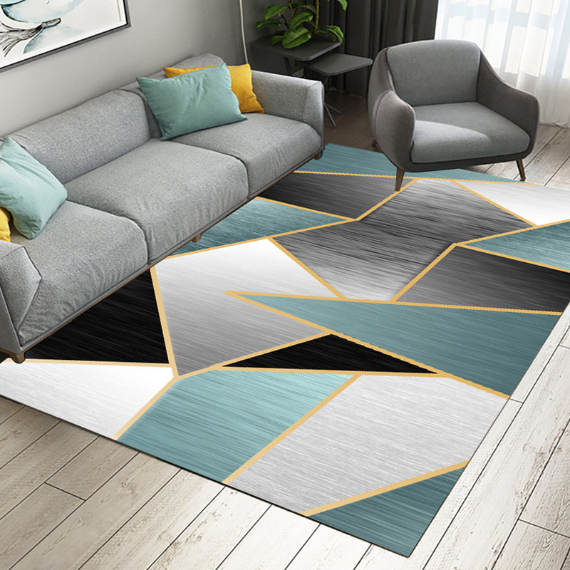 Minimalism 3D Geometric Printed Rug Multicolor Polyester Rug Washable Anti-Slip Backing Stain Resistant Rug for Great Room