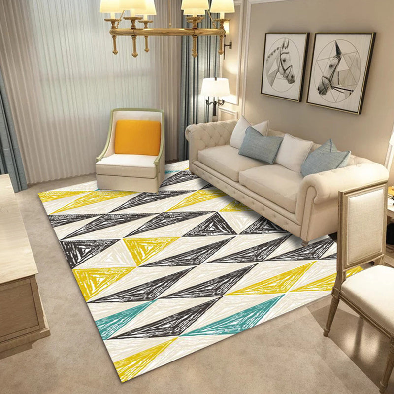 Simple Nordic Style Rug Multi Colored Geometric Print Carpet Washable Non-Slip Stain Resistant Rug for Home