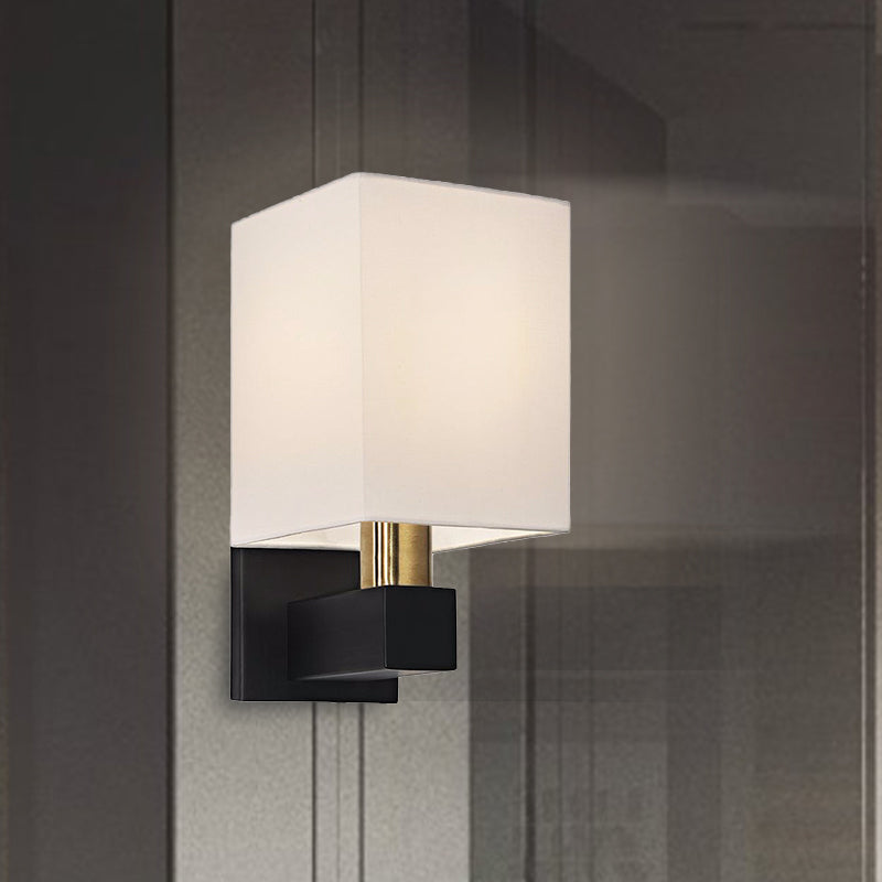 Minimalist Rectangle Wall Light Single Bulb White Fabric Shade Wall Sconce Lighting with Clean-Lined Arm