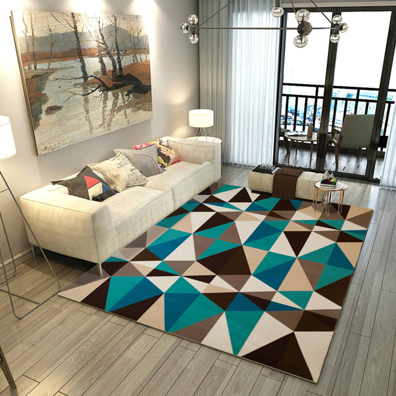 Multicolored Living Room Rug Modern Geometric 3D Illusion Rug Synthetics Non-Slip Backing Stain Resistant Machine Washable Area Rug