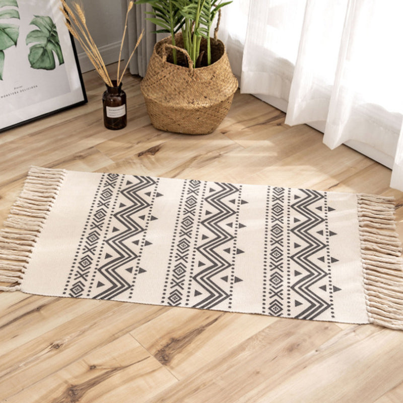 Multi Color Comfort Rug Jute Geometric Printed Area Carpet Easy Care Stain-Resistant Pet Friendly Rug with Tassel for Bedroom