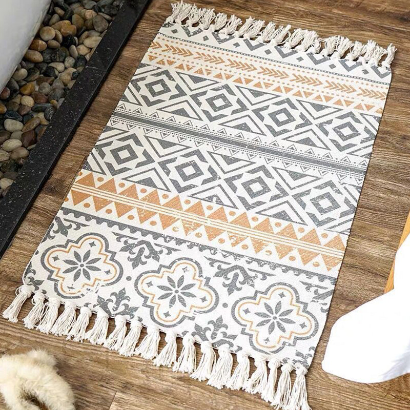 Multi Color Comfort Rug Jute Geometric Printed Area Carpet Easy Care Stain-Resistant Pet Friendly Rug with Tassel for Bedroom