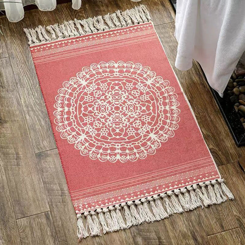 Multi Color Comfort Rug Jute Geometric Printed Area Carpet Easy Care Stain-Resistant Pet Friendly Rug with Tassel for Bedroom