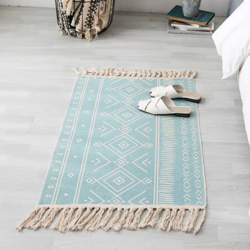 Multi Color Comfort Rug Jute Geometric Printed Area Carpet Easy Care Stain-Resistant Pet Friendly Rug with Tassel for Bedroom
