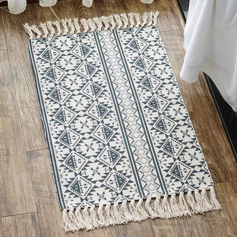 Multi Color Comfort Rug Jute Geometric Printed Area Carpet Easy Care Stain-Resistant Pet Friendly Rug with Tassel for Bedroom