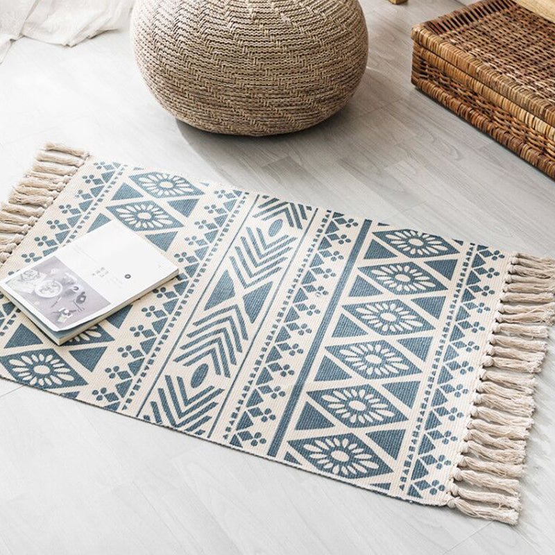 Multi Color Comfort Rug Jute Geometric Printed Area Carpet Easy Care Stain-Resistant Pet Friendly Rug with Tassel for Bedroom