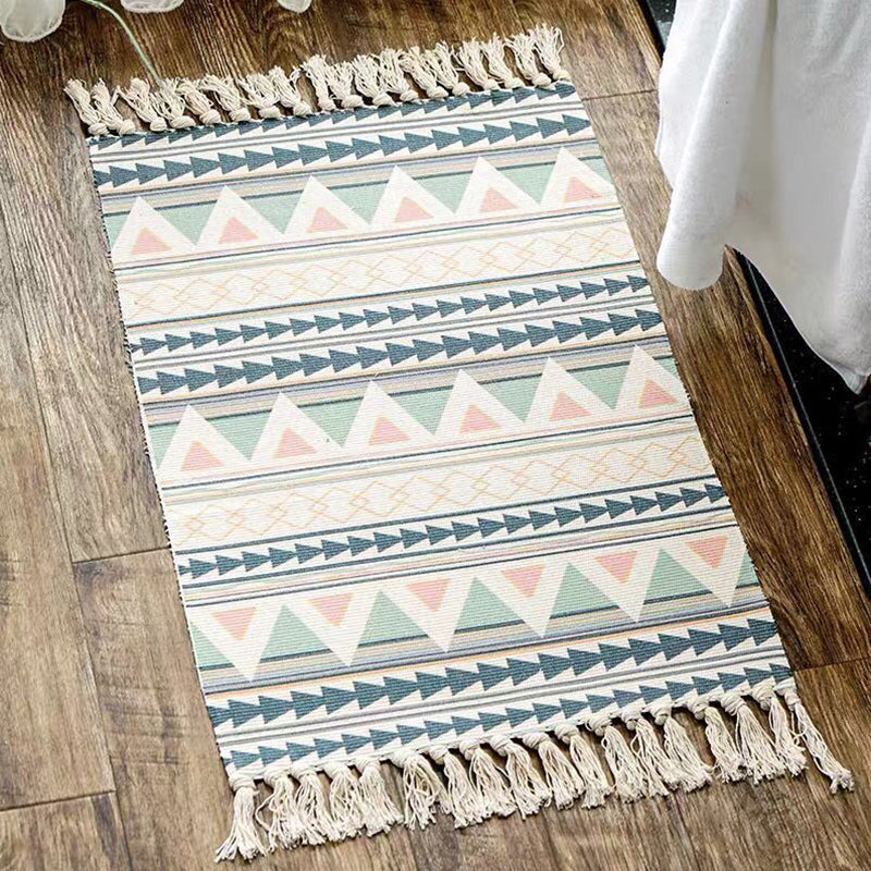 Multi Color Comfort Rug Jute Geometric Printed Area Carpet Easy Care Stain-Resistant Pet Friendly Rug with Tassel for Bedroom