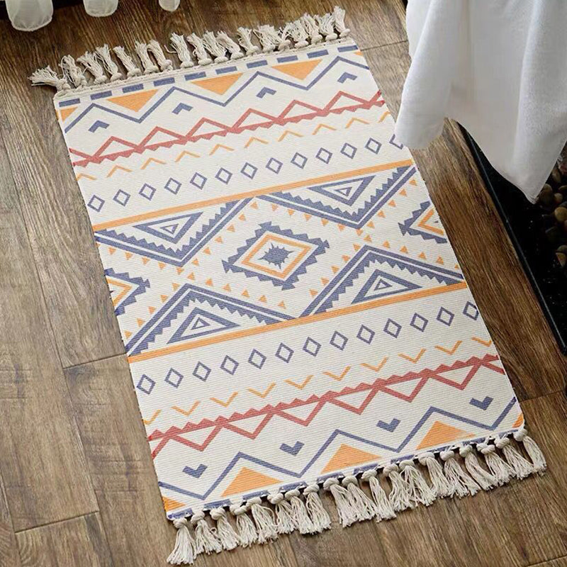 Multi Color Comfort Rug Jute Geometric Printed Area Carpet Easy Care Stain-Resistant Pet Friendly Rug with Tassel for Bedroom