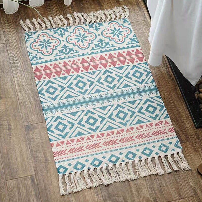 Multi Color Comfort Rug Jute Geometric Printed Area Carpet Easy Care Stain-Resistant Pet Friendly Rug with Tassel for Bedroom