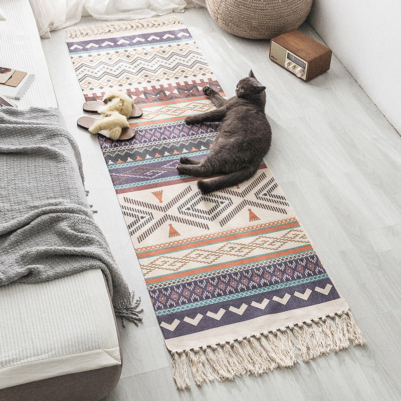 Tapis de chambre à coucher multicolores Boho Géométrique Print Indoor Tapis Jute Easy Care Area Friendly Area Area Capet With Tassel