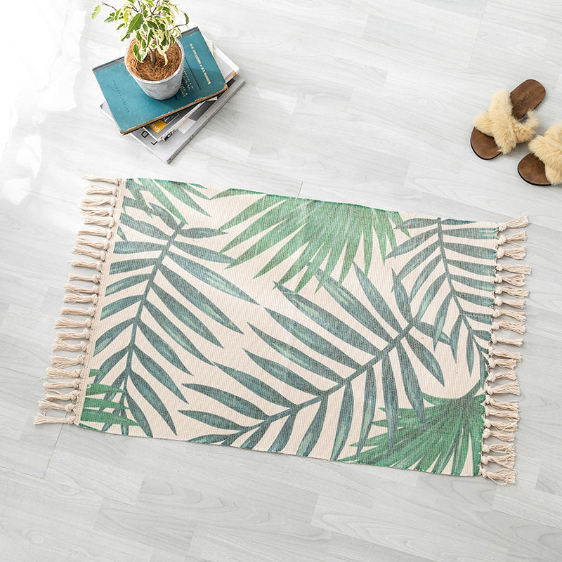 Bohemian Bedroom Rug Multi Color Geo Printed Area Rug Jute Pet Friendly Easy Care Stain-Resistant Carpet with Tassel