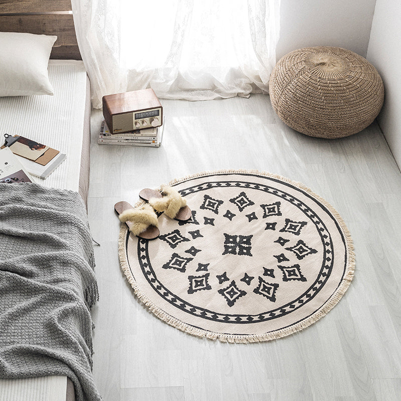 Multi Colored Bedroom Rug Relaxing Geometric Printed Area Carpet Jute Easy Care Pet Friendly Indoor Rug