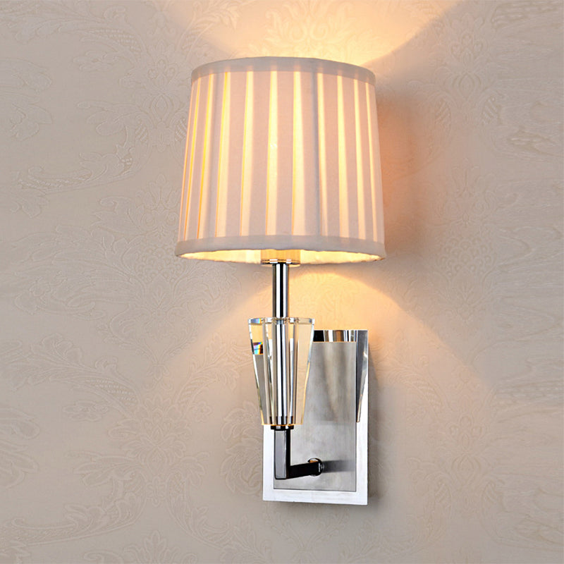 Chrome Single Bulb Wall Sconce Modern Style Fabric Pleated Lampshade Wall Mounted Light Fixture