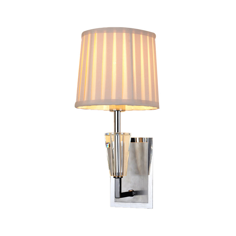 Chrome Single Bulb Wall Sconce Modern Style Fabric Pleated Lampshade Wall Mounted Light Fixture