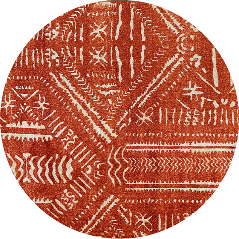 Western Geometric Rug Red Synthetic Indoor Rug Anti-Slip Backing Pet Friendly Machine Washable Carpet for Decoration